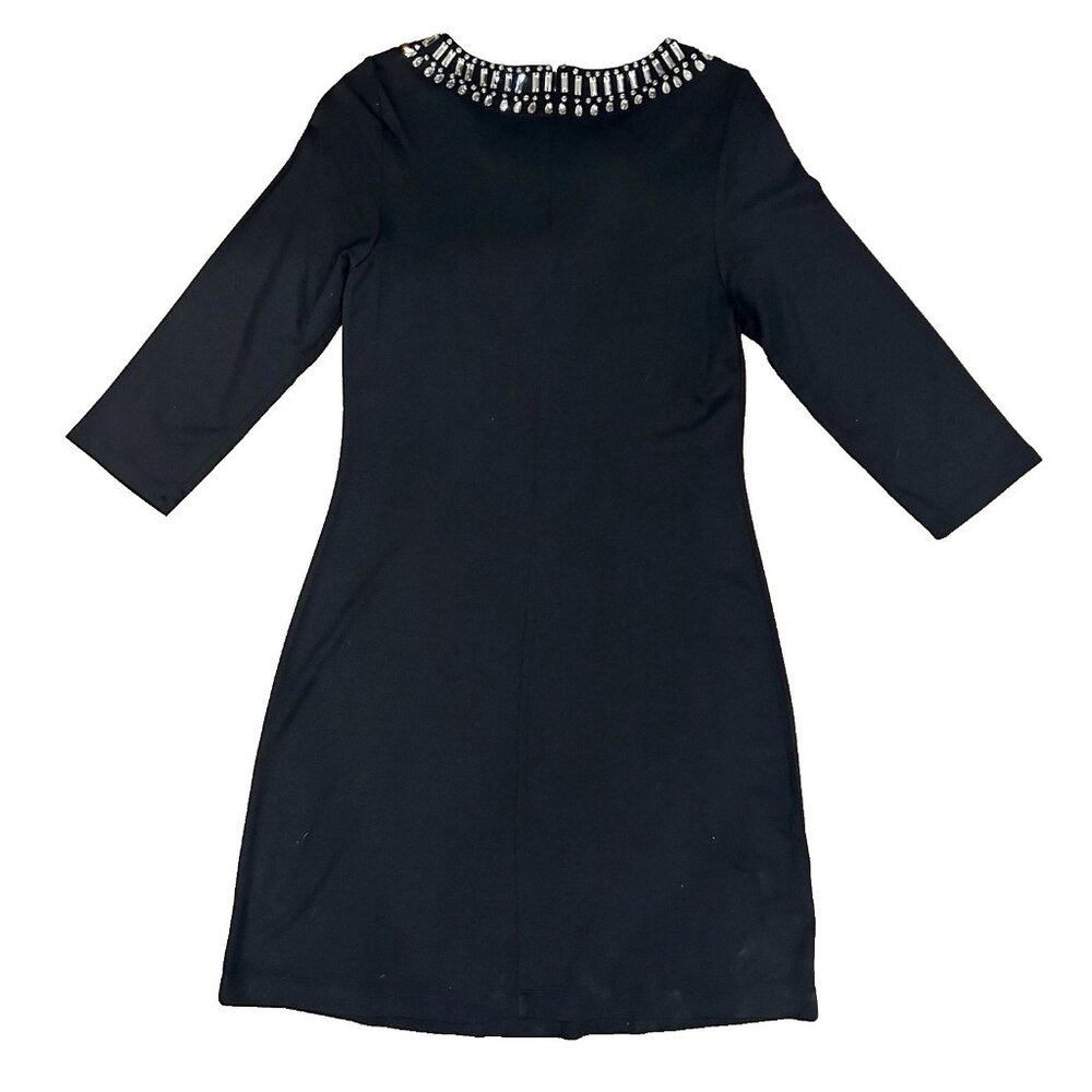Tommy Bahama Darcy Beaded 3/4 Bracelet Sleeve Ponte Shift Dress Medium Black - Picture 4 of 9